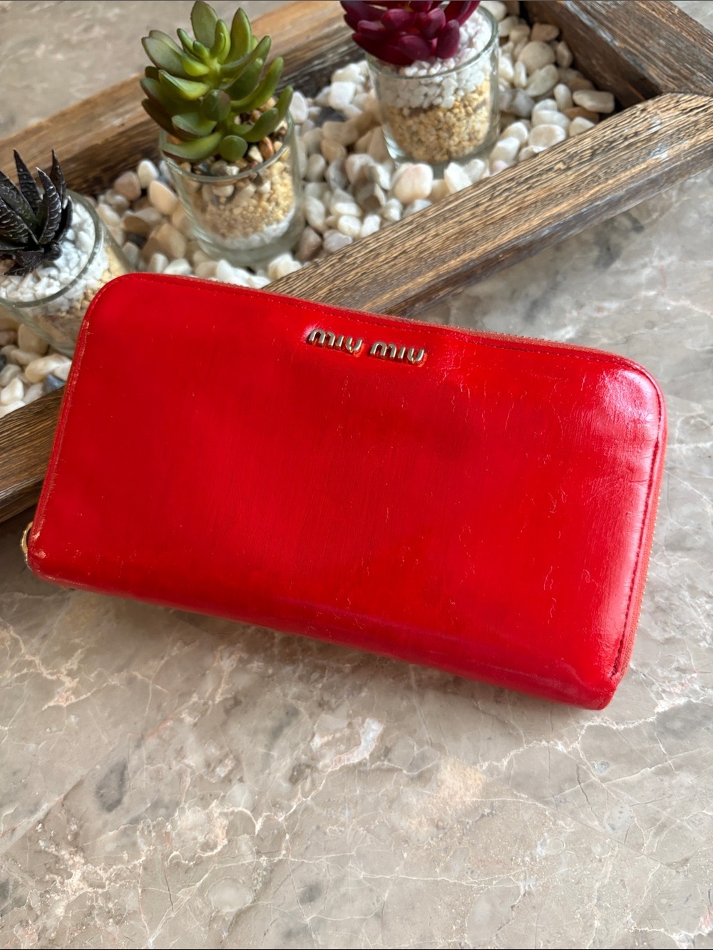 Miu Miu Bright Red Zip-Around Leather Wallet